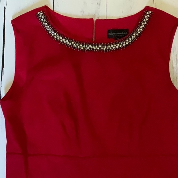Red mid length dress with embellished collar - Picture 2 of 6